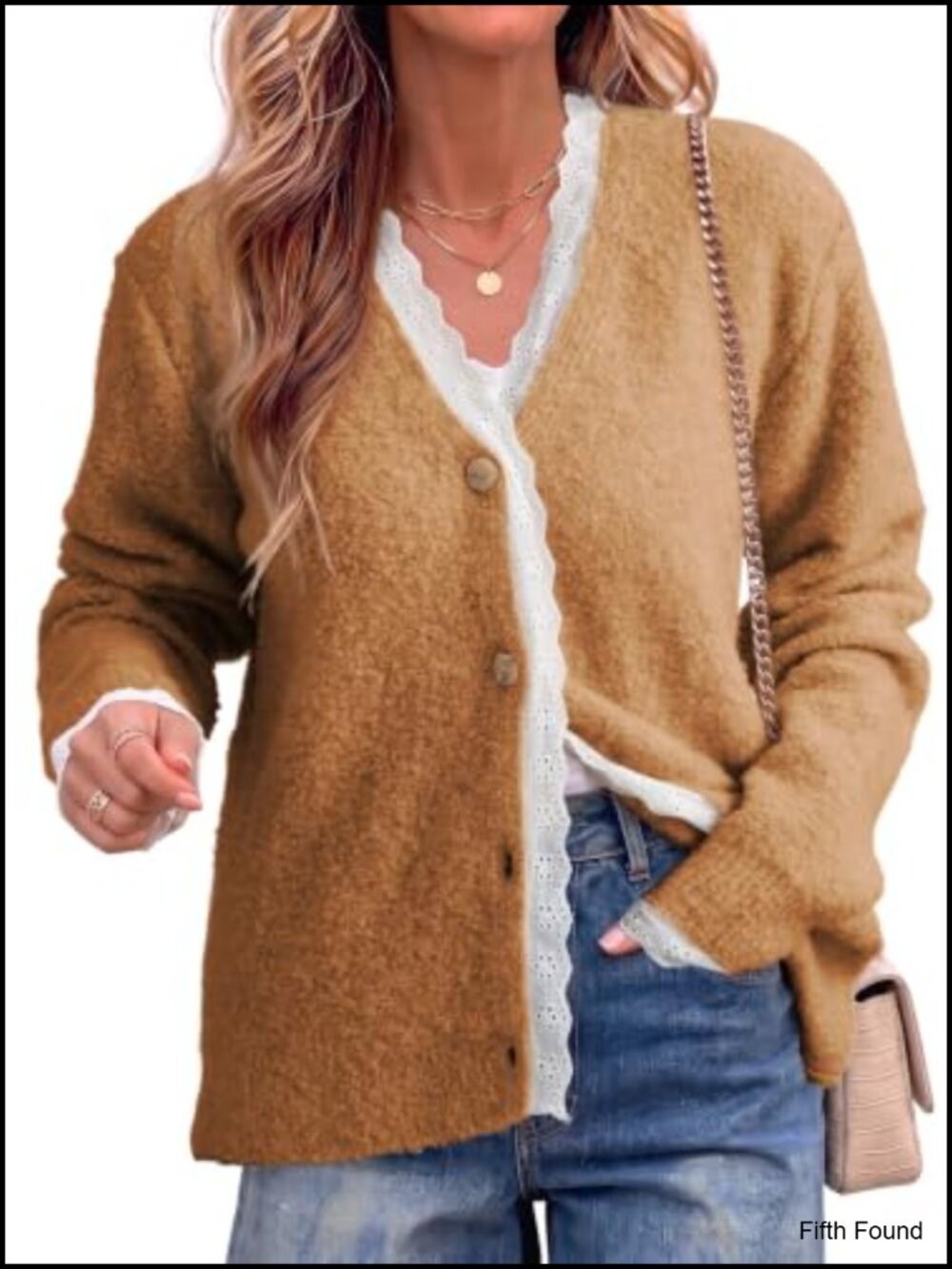 Oversized Lace V Neck Wool Blend Cardigan Sweater Button Down Long Sleeve